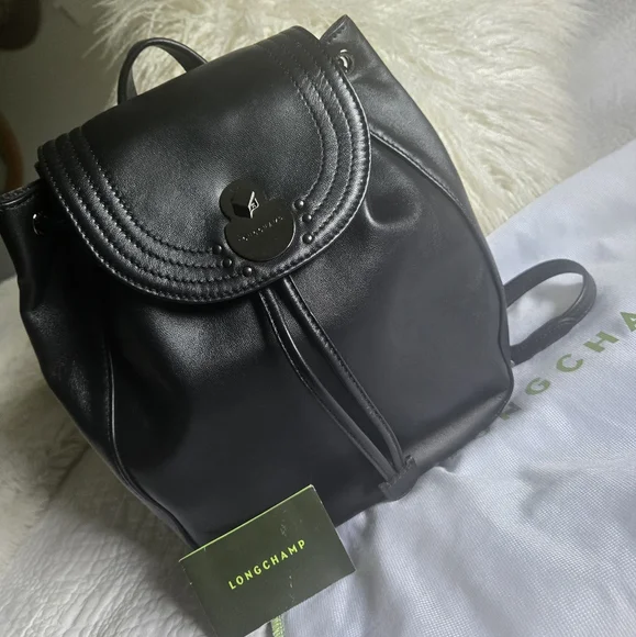 Longchamp Cavalcade Leather Black Backpack LONGCHAMP CAVALCADE BLACK LAMBSKIN LEATHER BACKPACK RARE  main image 2